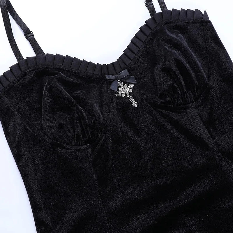 Goth Purple Dress Vintage Velvet A Line Lolita Dress Aesthetic Gothic High Waist Ladies Club Party Dresses