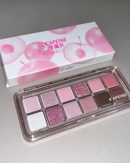 12 Colors Pink Eye Shadow Pallet Clear Glitter Pearl