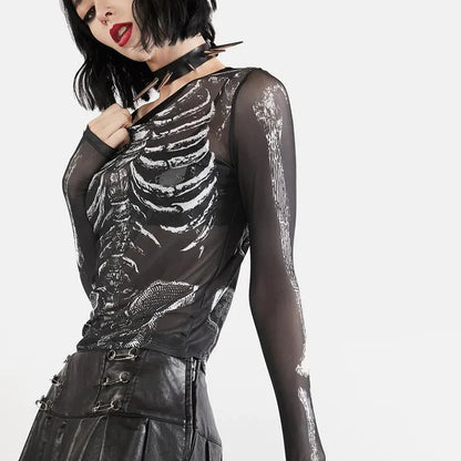 Gothic Skeleton Pattern Round Neck Long Sleeve