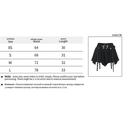 Gothic Punk Asymmetrical Skirt - Women's Heavy Metal Retro Mini Skirt, Dark Alternative Fashion,Edgy Streetwear