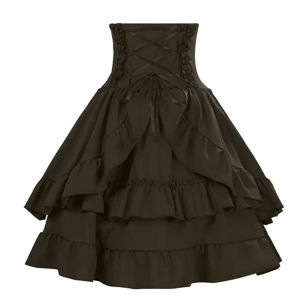 Victorian Period Skirt Girls Black Gothic Style Multi-layer Cake Half Dress Princess Cosplay Banquet Lolita