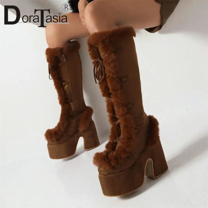 Ladies Goth Platform Boots Fashion Zip Faux Fur Chunky High Heels women's Boots Party Street Autumn Winter Woman Shoes