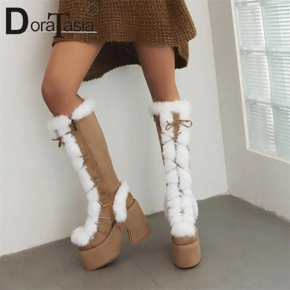 Ladies Goth Platform Boots Fashion Zip Faux Fur Chunky High Heels women's Boots Party Street Autumn Winter Woman Shoes