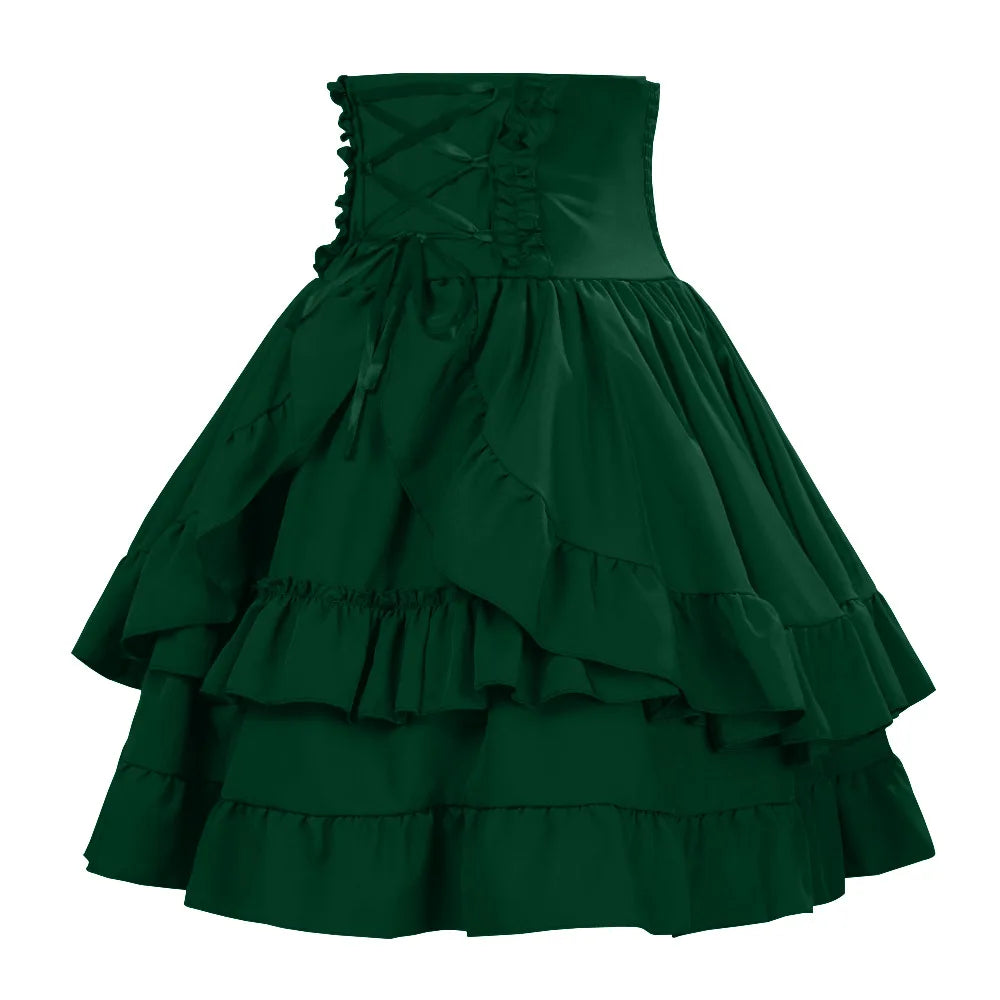 Victorian Period Skirt Girls Black Gothic Style Multi-layer Cake Half Dress Princess Cosplay Banquet Lolita