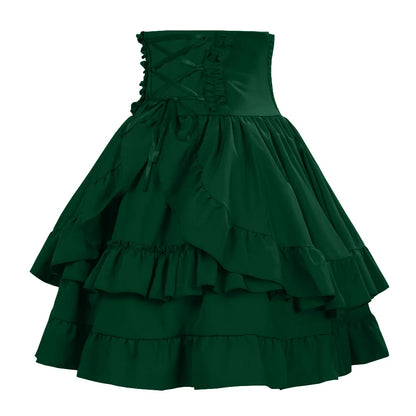 Victorian Period Skirt Girls Black Gothic Style Multi-layer Cake Half Dress Princess Cosplay Banquet Lolita
