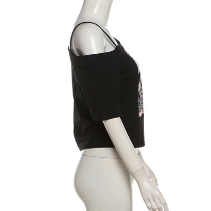Gothic Print Tee Off Shoulder