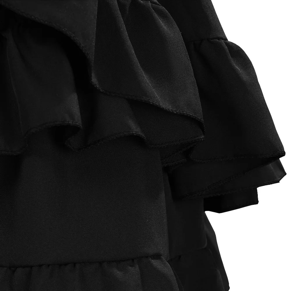 Victorian Period Skirt Girls Black Gothic Style Multi-layer Cake Half Dress Princess Cosplay Banquet Lolita