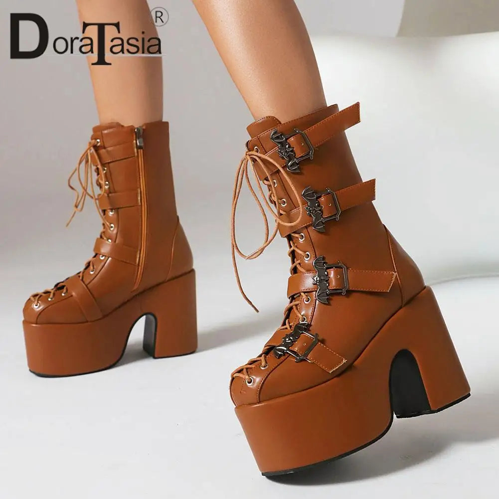 Ladies Goth Platform Boots Fashion Zip Faux Fur Chunky High Heels women's Boots Party Street Autumn Winter Woman Shoes
