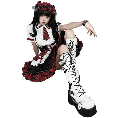 Platform brand new Design Gothic Street Women Boots Wedge High Heel Mary Janes Cosplay Dark Black Shoes For Woman Lolita Booties