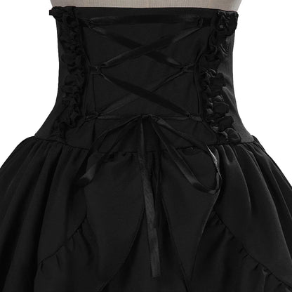 Victorian Period Skirt Girls Black Gothic Style Multi-layer Cake Half Dress Princess Cosplay Banquet Lolita