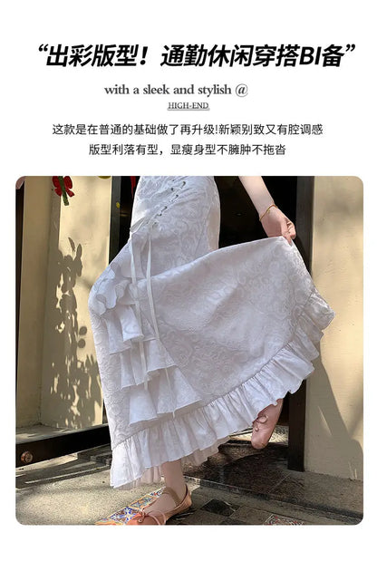 Gothic Long Skirt Punk Fishtail Tied Waist Printed Half Skirt