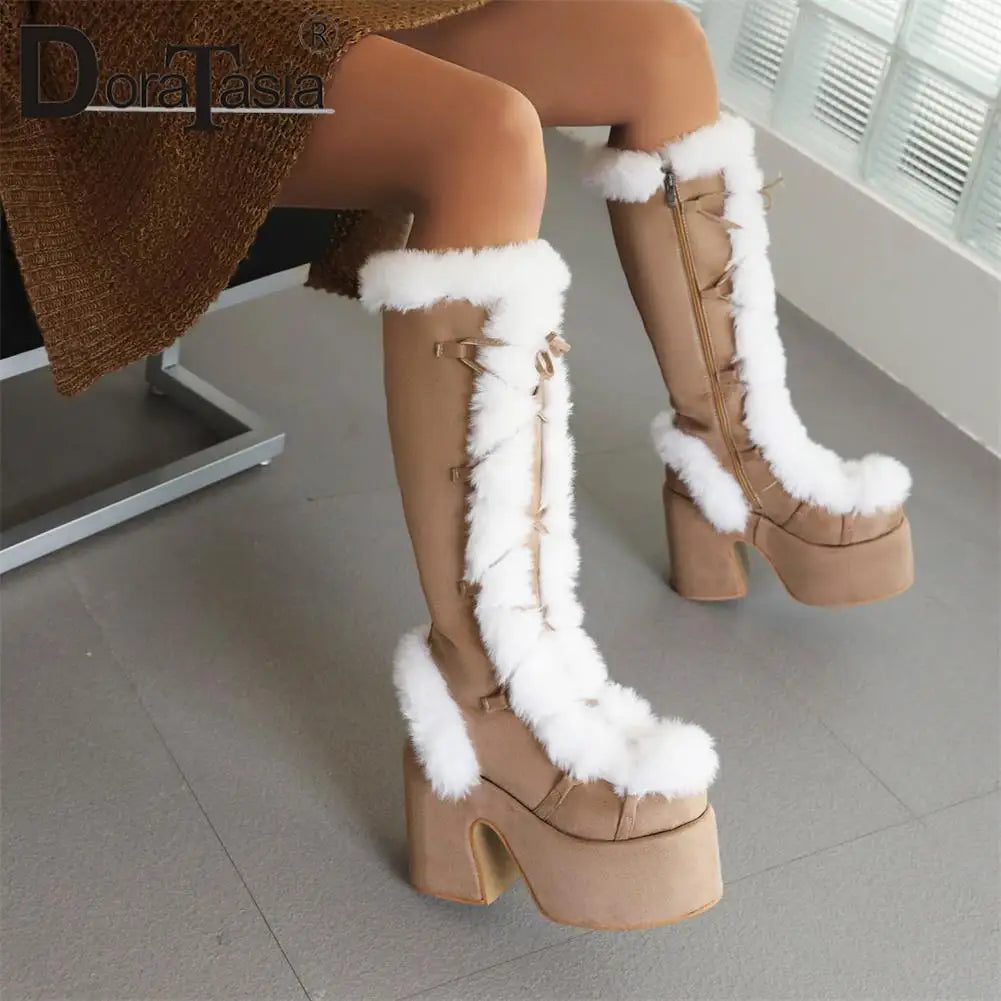 Ladies Goth Platform Boots Fashion Zip Faux Fur Chunky High Heels women's Boots Party Street Autumn Winter Woman Shoes