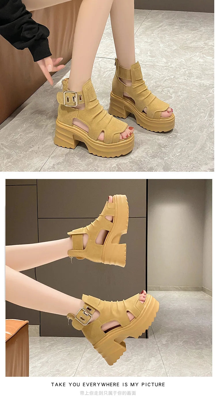 Gothic Platform Sandals Women Summer Wedges Peep Toe Gladiator Shoes Woman Thick Bottom 8cm High Heels Sandalias Mujer
