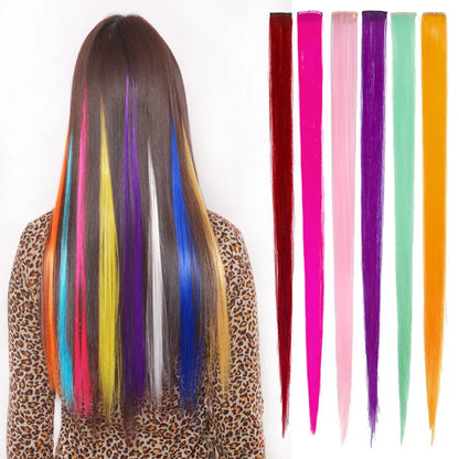 Colorful Highlight Clip in Straight Hair Extensions 50cm Synthetic Hairpieces
