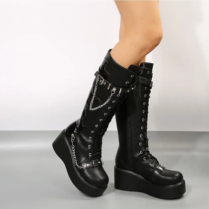 Platform brand new Design Gothic Street Women Boots Wedge High Heel Mary Janes Cosplay Dark Black Shoes For Woman Lolita Booties