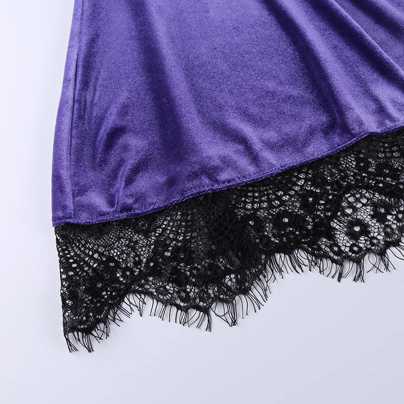 Goth Purple Dress Vintage Velvet A Line Lolita Dress Aesthetic Gothic High Waist Ladies Club Party Dresses