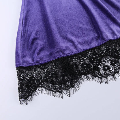 Goth Purple Dress Vintage Velvet A Line Lolita Dress Aesthetic Gothic High Waist Ladies Club Party Dresses