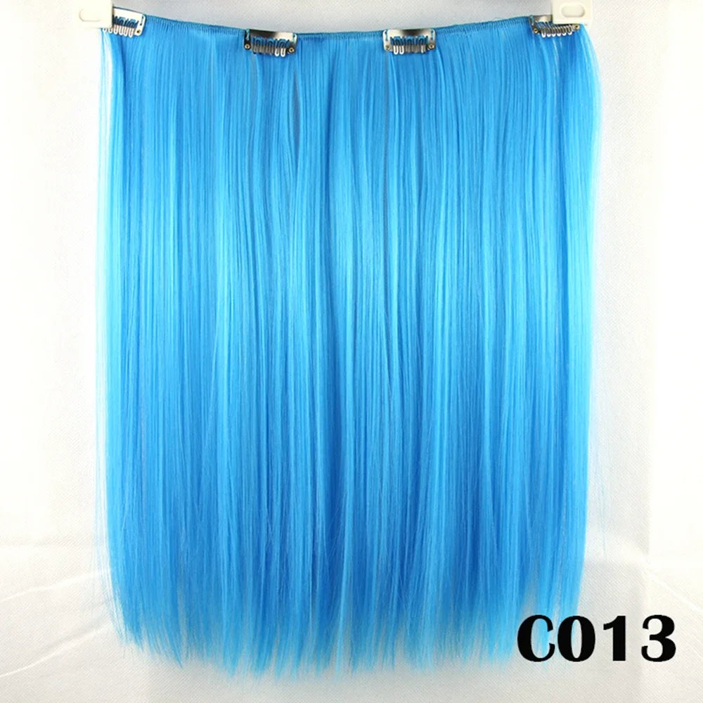 9 Colors Synthetic Hair Straight Clip in Hair Extension Red Pink White Cosplay Hairpiece Rainbow Natural Hair