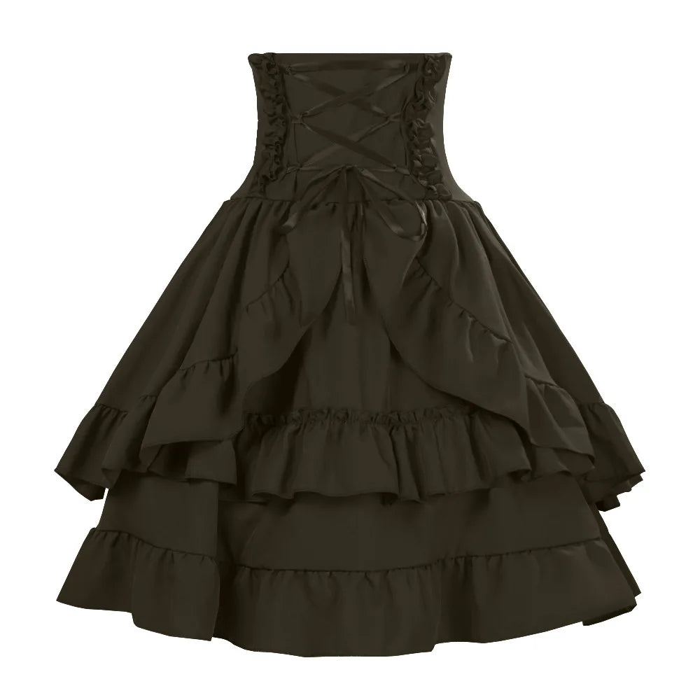 Victorian Period Skirt Girls Black Gothic Style Multi-layer Cake Half Dress Princess Cosplay Banquet Lolita