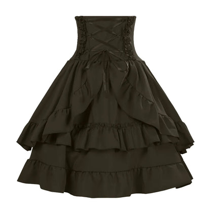 Victorian Period Skirt Girls Black Gothic Style Multi-layer Cake Half Dress Princess Cosplay Banquet Lolita