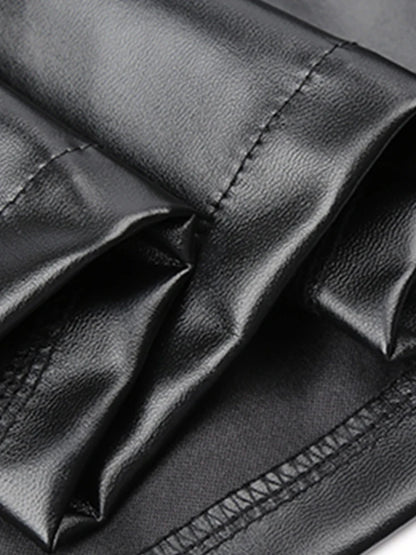 Lautaro Black Soft Pu Leather Pleated Skirt Women High Waist Goth Vintage Punk Style Luxury Designer Clothes 2025