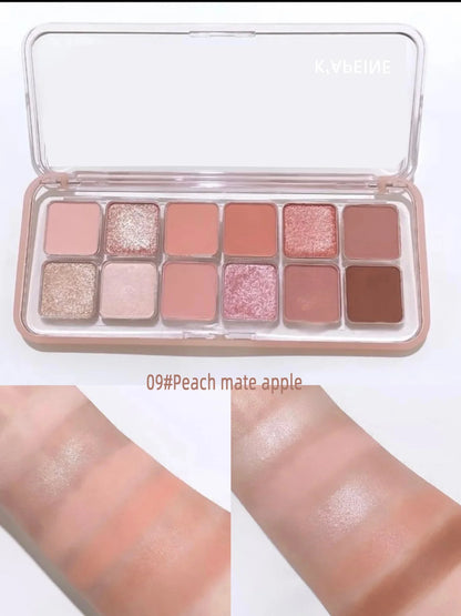 12 Colors Pink Eye Shadow Pallet Clear Glitter Pearl