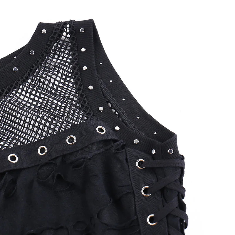 Gothic Crop Tops Tanks Trendy Camisole Fishnet Backless  Vest