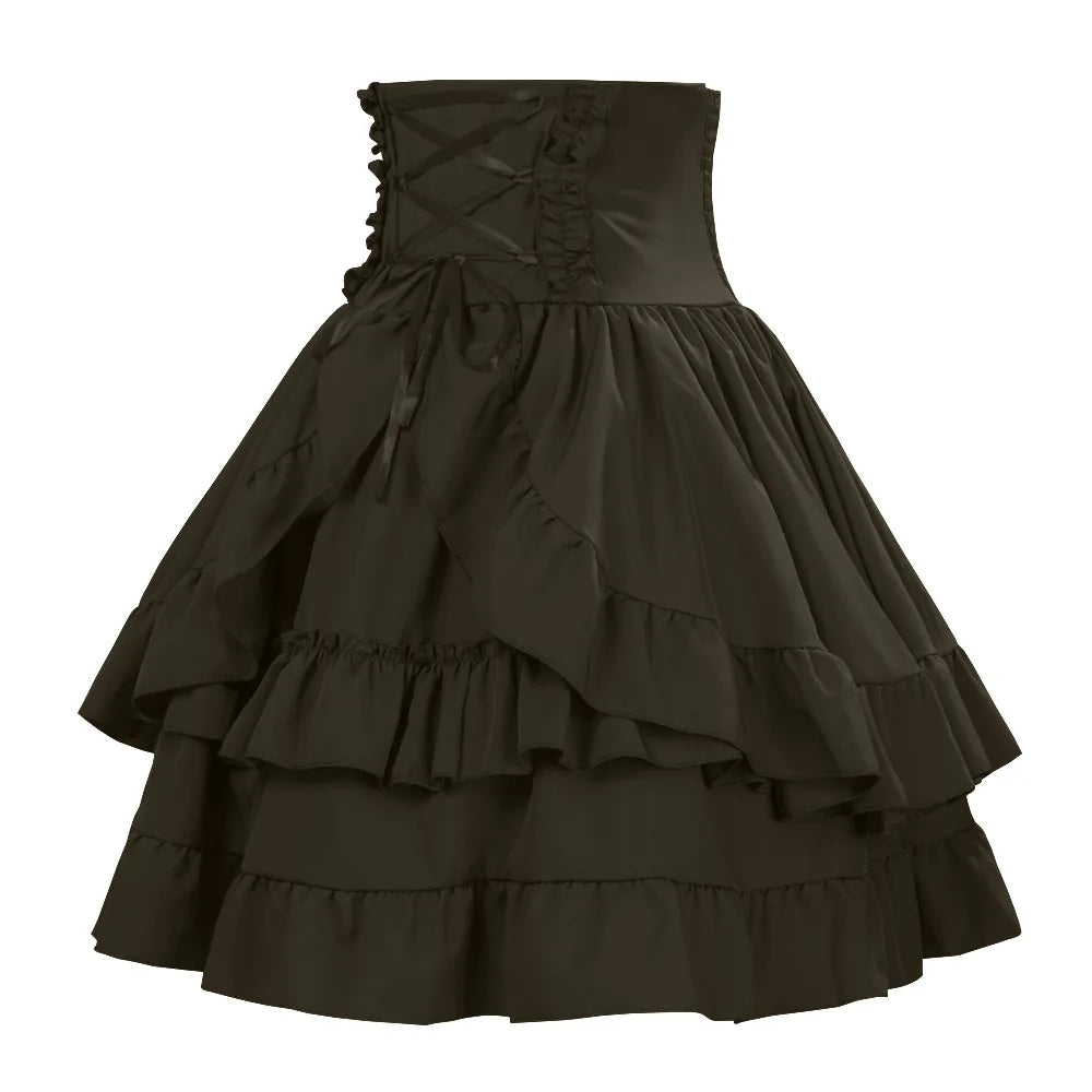 Victorian Period Skirt Girls Black Gothic Style Multi-layer Cake Half Dress Princess Cosplay Banquet Lolita