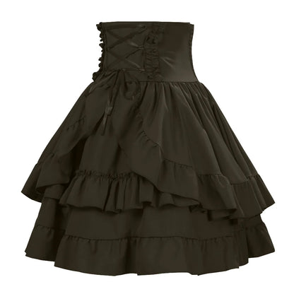 Victorian Period Skirt Girls Black Gothic Style Multi-layer Cake Half Dress Princess Cosplay Banquet Lolita