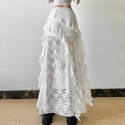 Gothic Skirt Gyaru Kpop Streetwear Lace High waist Casual Aesthetic Long Skirt Femme Hip hop Skirts