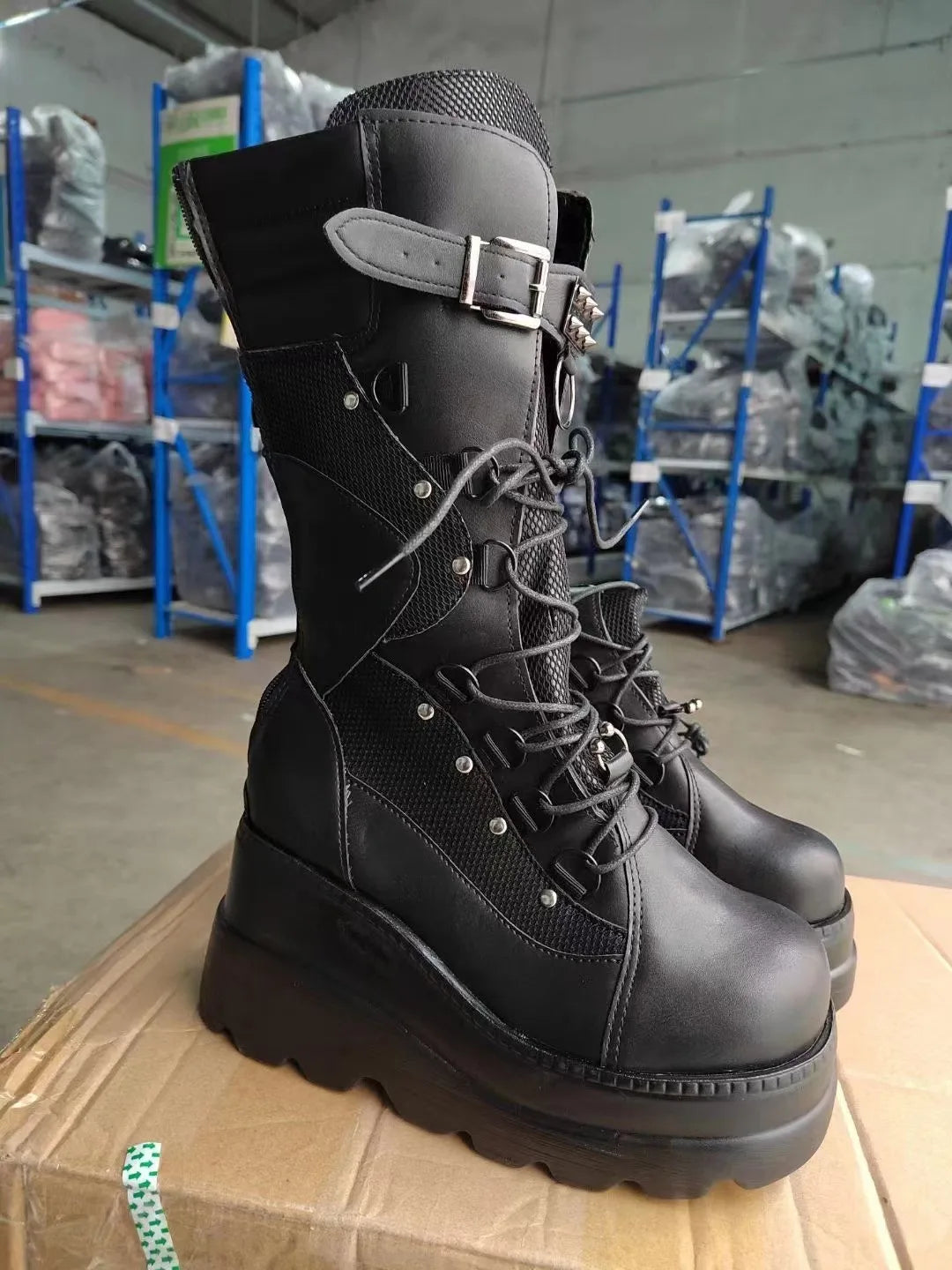 Brand Design Ladies High Platform Boots Big Size Rivet Goth High Heels Boots Women Cosplay Wedges Punk Shoes Woman Gothic Shoes