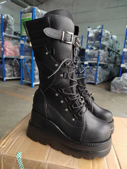 Brand Design Ladies High Platform Boots Big Size Rivet Goth High Heels Boots Women Cosplay Wedges Punk Shoes Woman Gothic Shoes