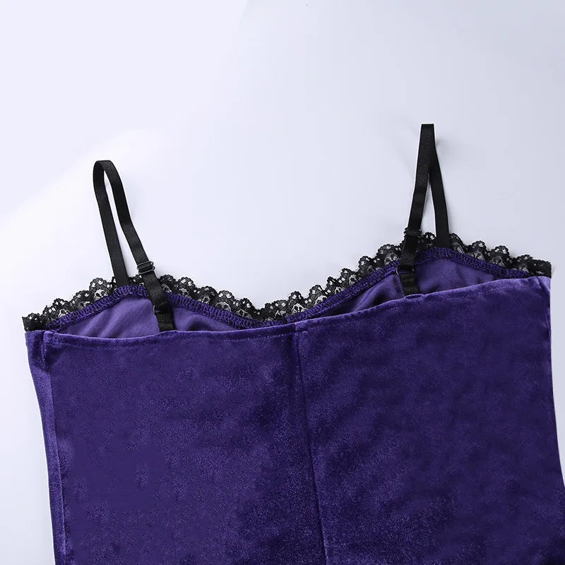Goth Purple Dress Vintage Velvet A Line Lolita Dress Aesthetic Gothic High Waist Ladies Club Party Dresses