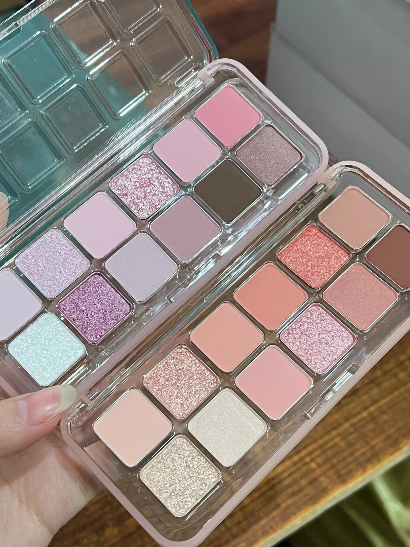 12 Colors Pink Eye Shadow Pallet Clear Glitter Pearl