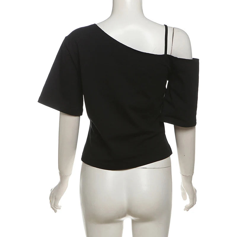 Gothic Print Tee Off Shoulder