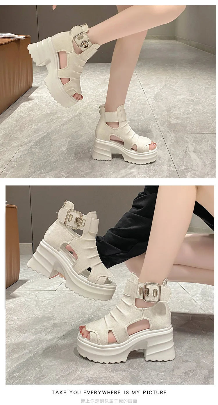 Gothic Platform Sandals Women Summer Wedges Peep Toe Gladiator Shoes Woman Thick Bottom 8cm High Heels Sandalias Mujer