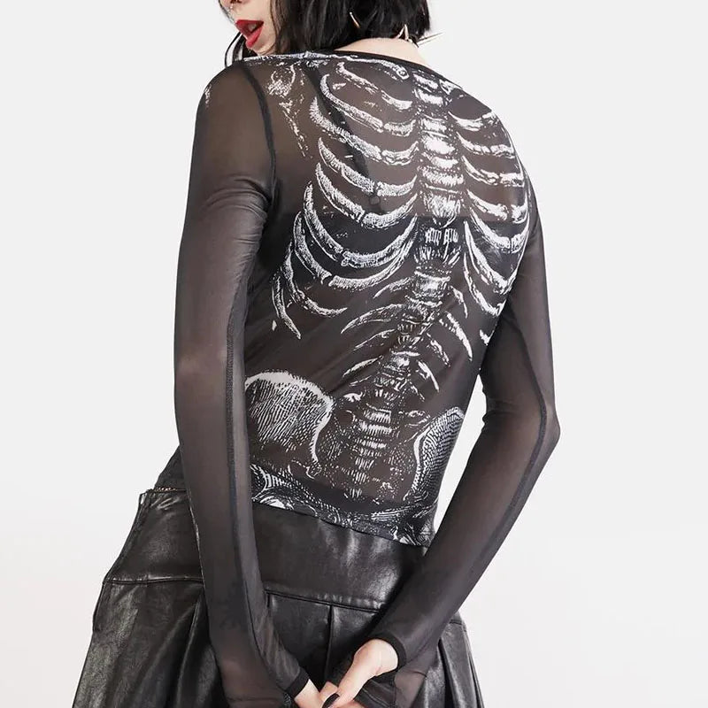 Gothic Skeleton Pattern Round Neck Long Sleeve