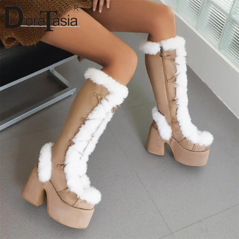 Ladies Goth Platform Boots Fashion Zip Faux Fur Chunky High Heels women's Boots Party Street Autumn Winter Woman Shoes