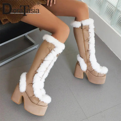 Ladies Goth Platform Boots Fashion Zip Faux Fur Chunky High Heels women's Boots Party Street Autumn Winter Woman Shoes