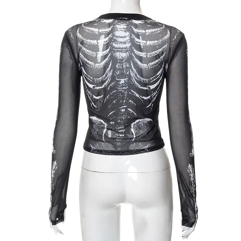Gothic Skeleton Pattern Round Neck Long Sleeve