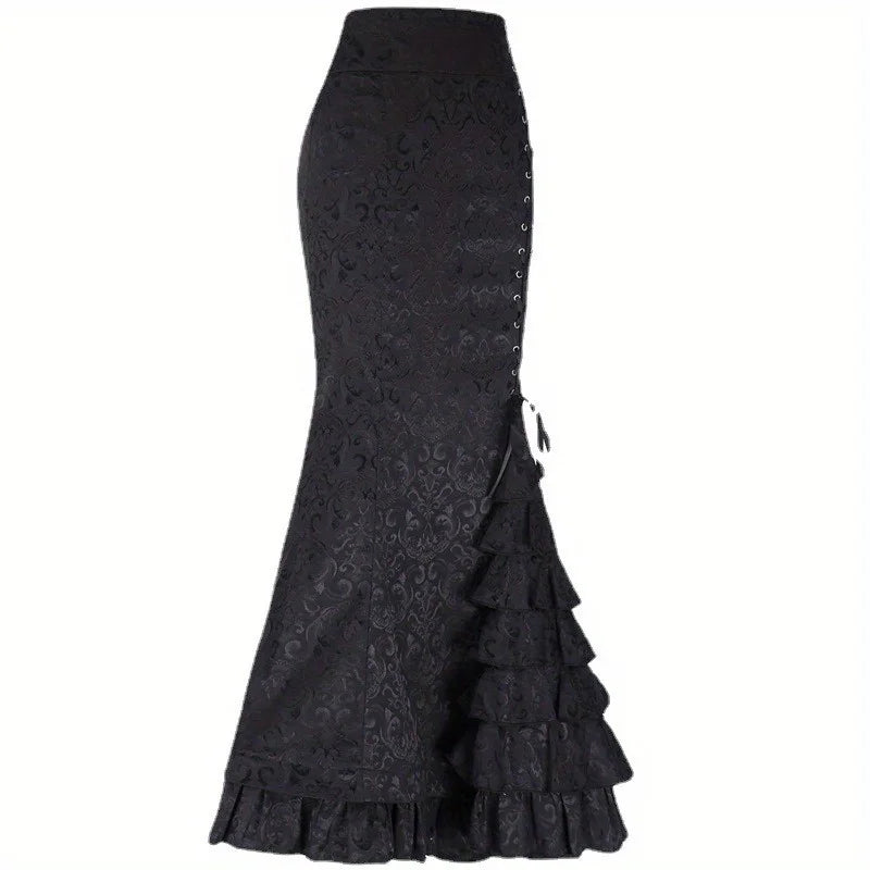 Skirts for Women's Gothic Skirts Jacquard Long Skirts Lace-up Hip Fishtail Skirts