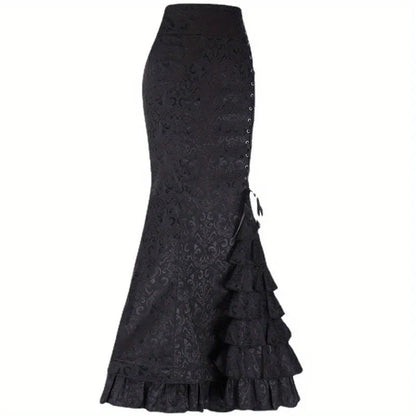 Skirts for Women's Gothic Skirts Jacquard Long Skirts Lace-up Hip Fishtail Skirts