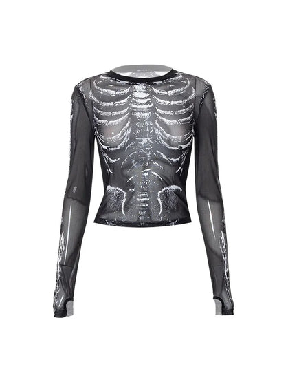 Gothic Skeleton Pattern Round Neck Long Sleeve