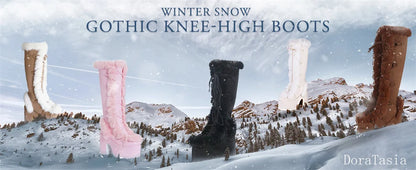 Ladies Goth Platform Boots Fashion Zip Faux Fur Chunky High Heels women's Boots Party Street Autumn Winter Woman Shoes