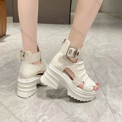Gothic Platform Sandals Women Summer Wedges Peep Toe Gladiator Shoes Woman Thick Bottom 8cm High Heels Sandalias Mujer
