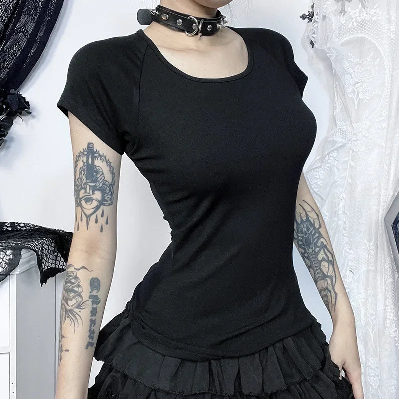 Gothic See Through Angel Graphic Print T-shirt