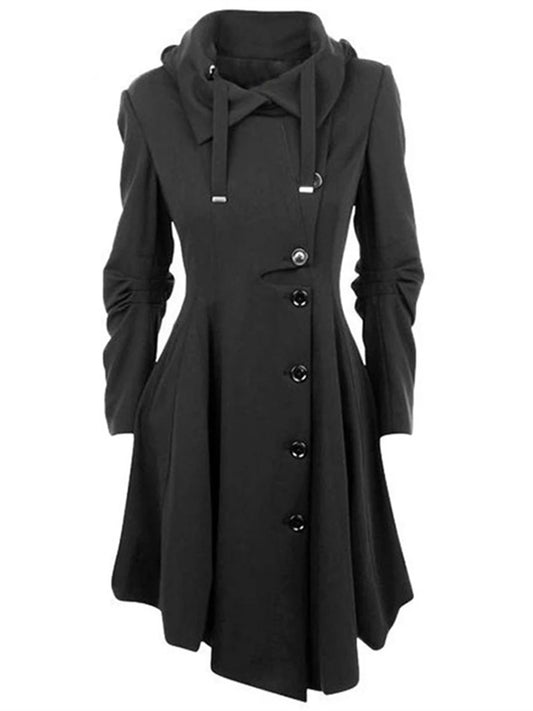 Goth Overcoat Trench Coat Long Slim Asymmetric Lapel Collar Button