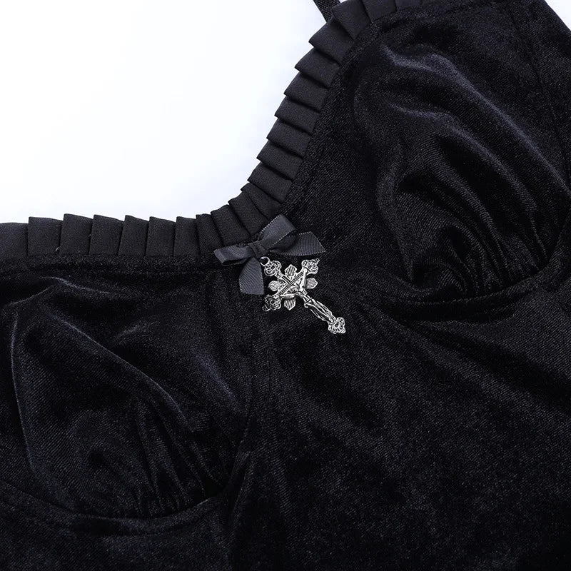 Goth Purple Dress Vintage Velvet A Line Lolita Dress Aesthetic Gothic High Waist Ladies Club Party Dresses