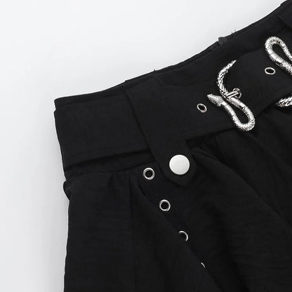 Gothic Punk Asymmetrical Skirt - Women's Heavy Metal Retro Mini Skirt, Dark Alternative Fashion,Edgy Streetwear