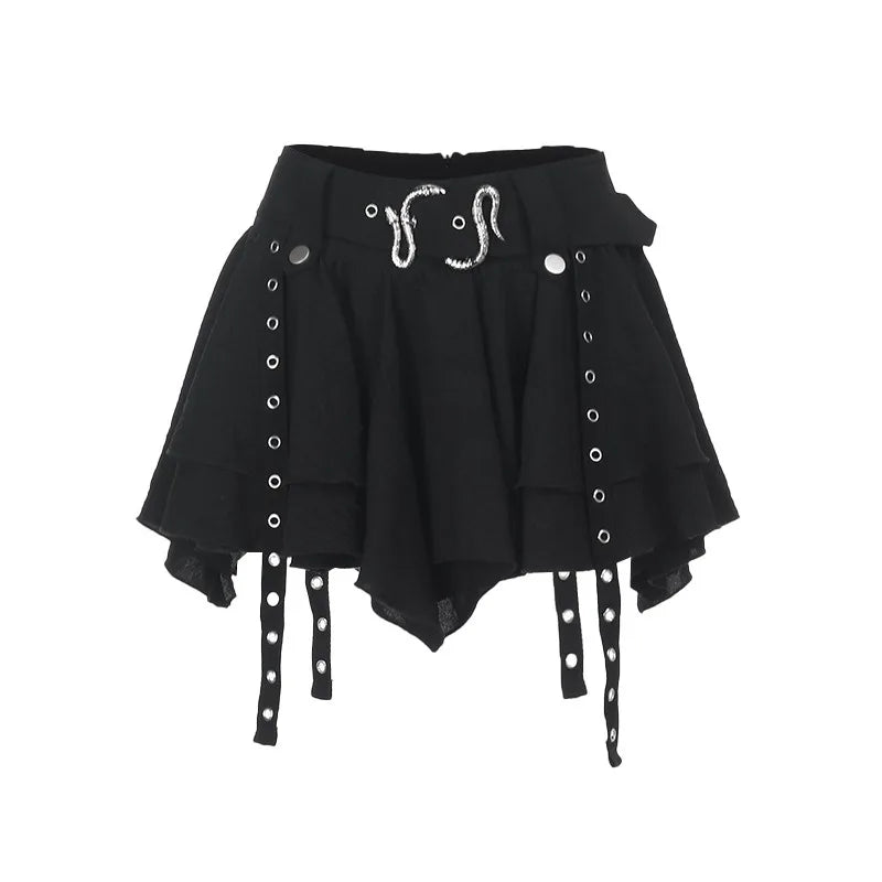 Gothic Punk Asymmetrical Skirt - Women's Heavy Metal Retro Mini Skirt, Dark Alternative Fashion,Edgy Streetwear